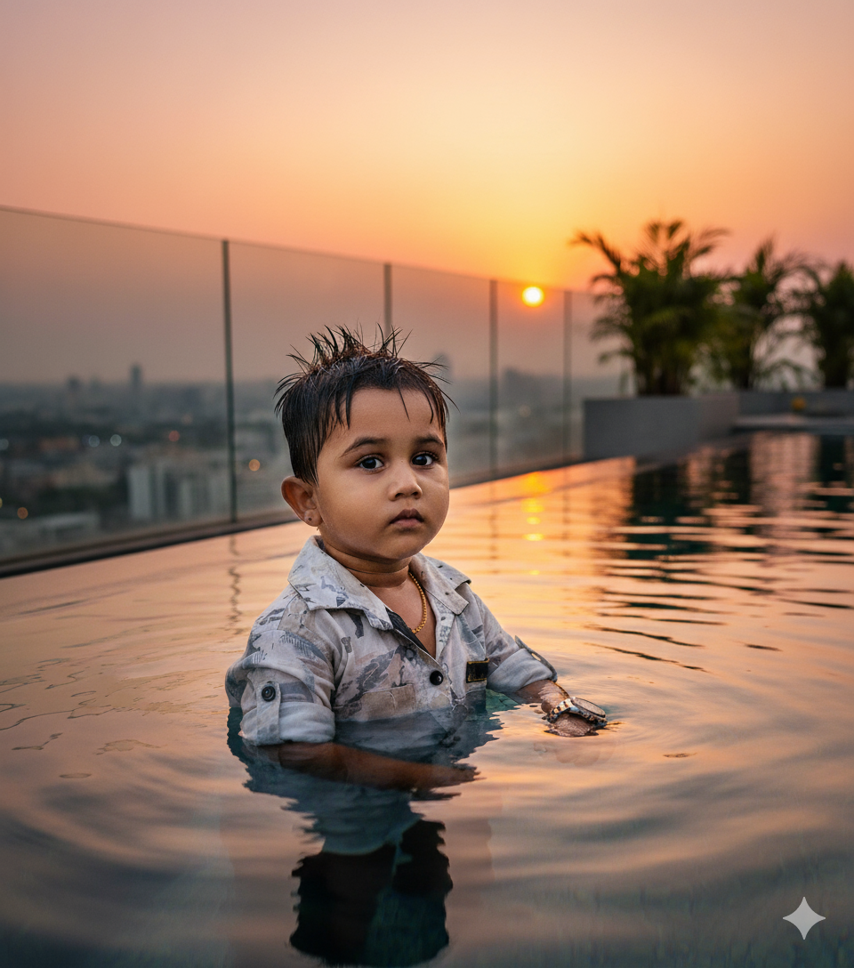 Golden Hour Rooftop Pool Portrait