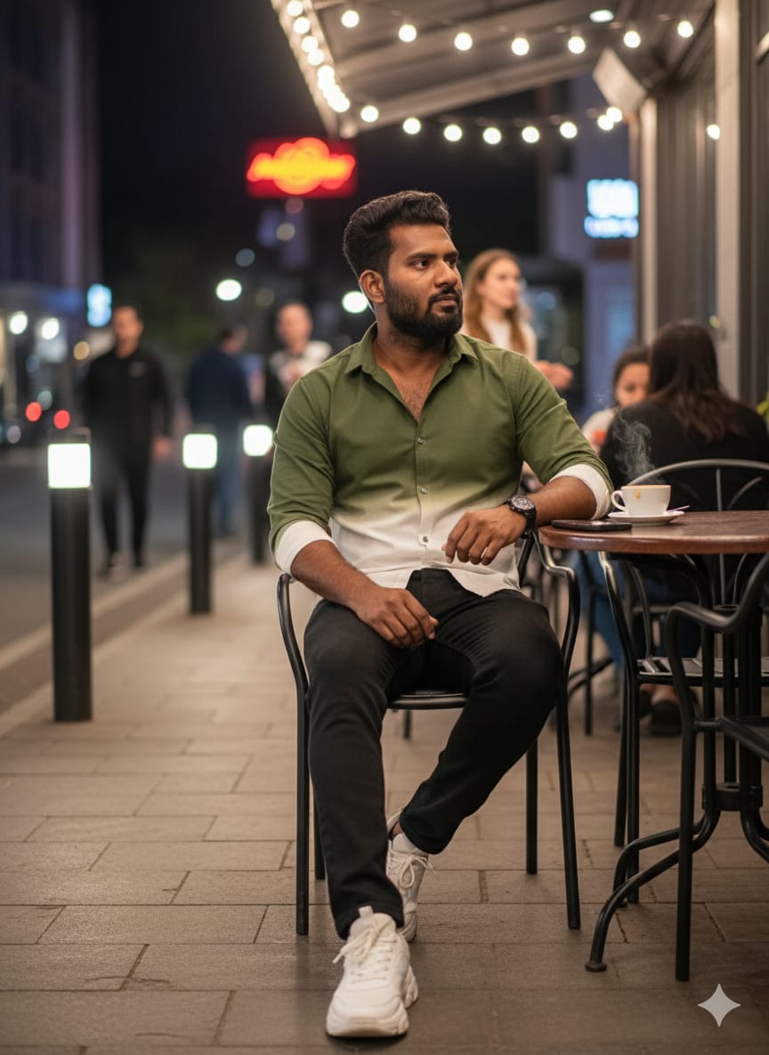 Man at Outdoor Cafe at Night