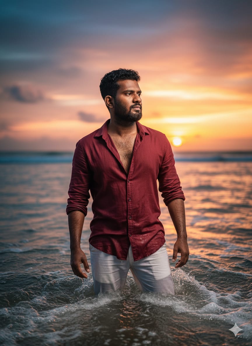 Man in the Sea at Sunset